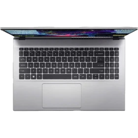 Acer Aspire 3 A315-59-59AY gümüş iş ve ofis laptopu, açık kapaklı üstten görünüm ve tam boy klavye