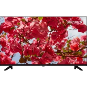 Grundig 40 GEF 6930 A Full HD FHD TV, siyah çerçeveli LED televizyon ve çiçekli ekran görüntüsü