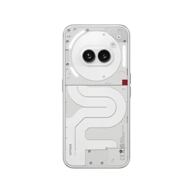 Nothing Phone 2a beyaz akıllı telefonun çift kameralı arka yüzeyi ve özgün şeffaf tasarım detayları