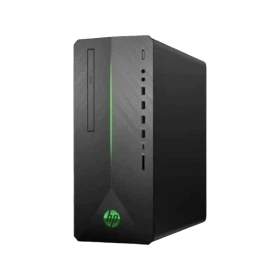 HP 790-0019NT 4JR58EA siyah masaüstü bilgisayar kasası, ön paneli ve bağlantı girişleriyle önden görünüyor