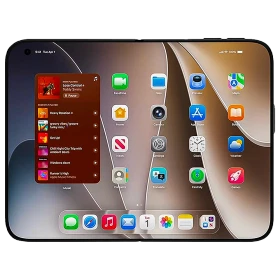Apple iPhone Ultra siyah akıllı telefon ekranında uygulama ikonları ve arayüz simgeleri görünüyor