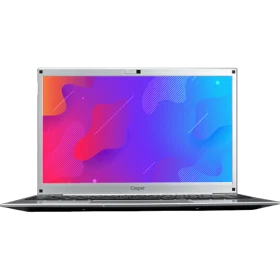 Casper Nirvana C350.5005-4C00E ultrabook gri laptop, renkli ekran arayüzüyle önden görünüm.