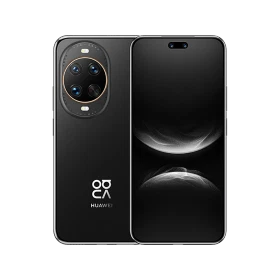 Huawei Nova 14 Ultra siyah akıllı telefon, ön ve arka görünüm; geniş ekran ve dairesel çoklu kamera modülü