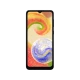 Samsung Galaxy A04 siyah akıllı telefon, önden görünüm, çentikli ekran ve renkli duvar kâğıdı ekranı