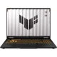 Asus TUF Gaming F16 FX608JM-RV076 koyu gri oyuncu laptop; açık ekran ve RGB tuşlu klavye görünüyor.