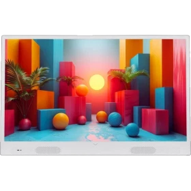 Vestel 32FA9950B Full HD LED televizyon, beyaz çerçeveli ve renkli geometrik manzara ekranlı