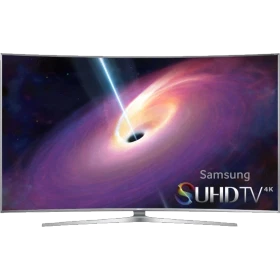 Samsung 55JS9000 Ultra HD 4K TV, ekranda uzay görseli ve UHDTV4K yazısı görünen vitrin televizyonu