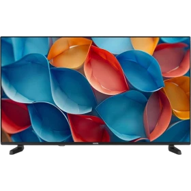 Vestel 43FT9751 Full HD FHD LED televizyon, renkli soyut çiçek desenli ekranıyla önden görünür.