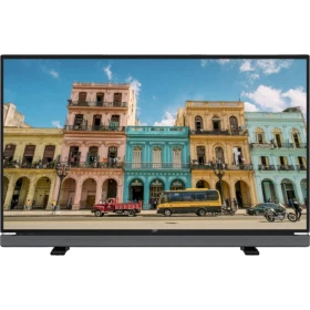 Beko B43L 5740 4B Full HD FHD TV, renkli şehir manzarasını gösteren siyah televizyon