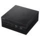 Asus Mini PC PN30 siyah masaüstü bilgisayar, kompakt tasarımı ve ön panel bağlantı noktalarıyla görünür halde
