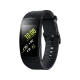 Samsung Gear Fit 2 Pro siyah akıllı bileklik, kavisli ekranı ve ayarlanabilir kayışıyla önden görünüm