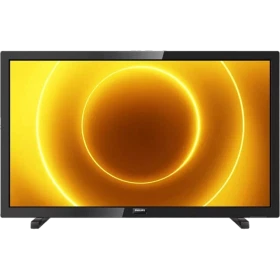 Philips 24PFS5505 Full HD FHD LED televizyon, siyah çerçeveli ekranda sarı ışık halkaları görünüyor