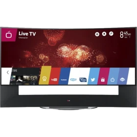 LG 105UC9V Ultra HD 5K LED televizyon; canlı renkler ve canlı TV arayüzü ekranda görünüyor