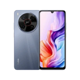ZTE Nubia V70 Max siyah akıllı telefon, ön ekran ve dairesel çoklu arka kamera tasarımıyla görünümü