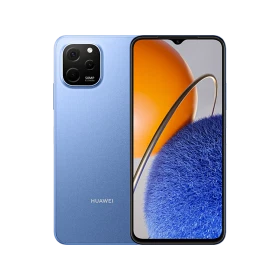 Huawei Nova Y62 mavi akıllı telefon, ön ve arka yüz tasarımı, geniş ekran ve 50 MP kamera modülüyle