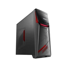 Asus G11CD-K-TR006D masaüstü bilgisayar, siyah kasa ve kırmızı detaylarıyla önden üç çeyrek görünümde