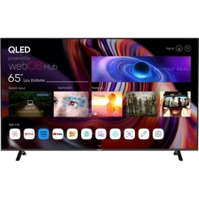 Sunny SN65QMN252 Ultra HD 4K televizyon, siyah çerçeveli 65 inç ekranında webOS ana menüsüyle gösteriliyor