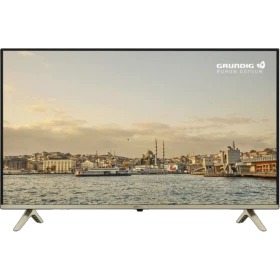 Grundig 50 GEU 8910 B Ultra HD 4K LED TV, İstanbul manzarası gösteren ince çerçeveli ekranıyla önden görünüm