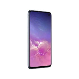 Siyah Samsung Galaxy S10e akıllı telefon, önden görünümde tam ekran ve delikli ön kamera tasarımı