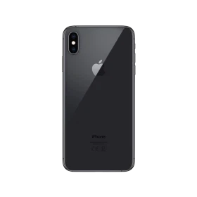 Apple iPhone XS Max siyah akıllı telefonun arka yüzü, çift kamera ve Apple logosu görünümü