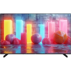 Vestel 50UT9740 Ultra HD 4K LED televizyon, renkli soyut görüntü gösteren ince çerçeveli ekran