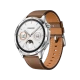 Huawei Watch GT 4 kahverengi 46mm akıllı saat, beyaz kadran ve deri kayışla önden görünüm