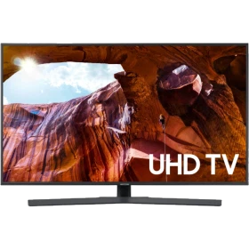 Samsung 55RU7400 Ultra HD 4K LED televizyon; dağ manzaralı canlı görüntü ekranda görünüyor
