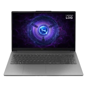Lenovo LOQ 15IAX9E 83LK008HTR gri oyuncu laptop, açık ekranda önden görünüm ana ürün vitrini