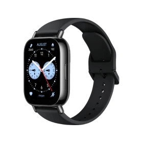 Siyah Xiaomi Redmi Watch 5 Lite akıllı saat, renkli ekranı ve ayarlanabilir silikon kordonuyla üç çeyrek açıdan gösteriliyor